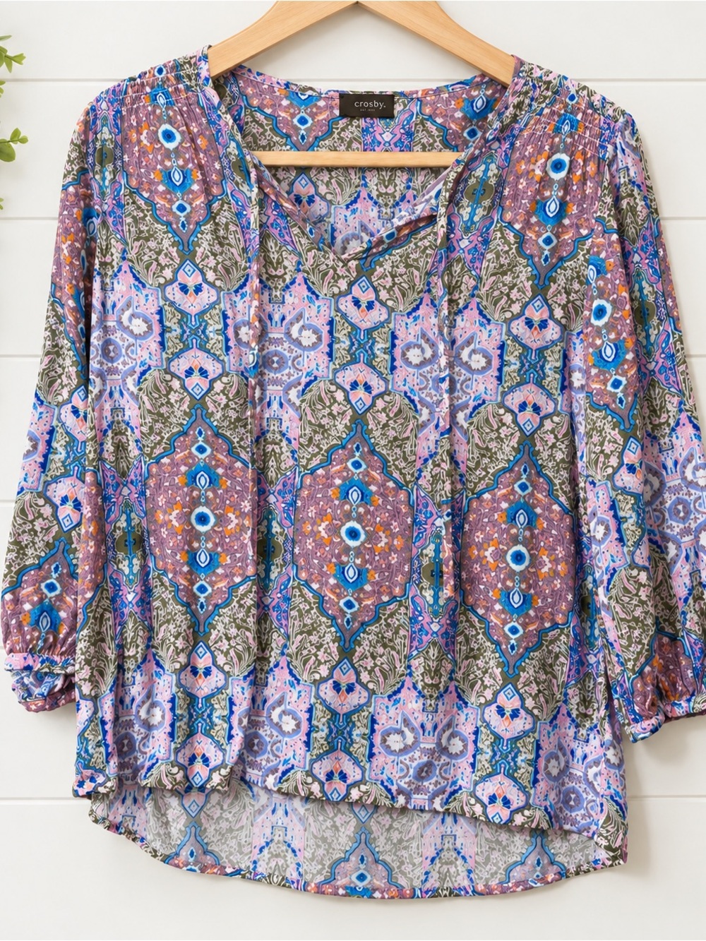crosby. Purple Multi-Print Peasant Top x